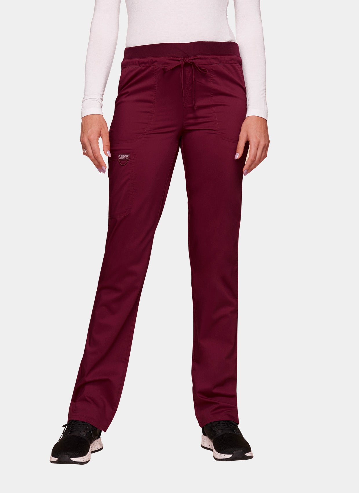 Cherokee WW Revolution Mid Rise Tapered Leg Drawstring Scrub Trousers WWE105-Wine