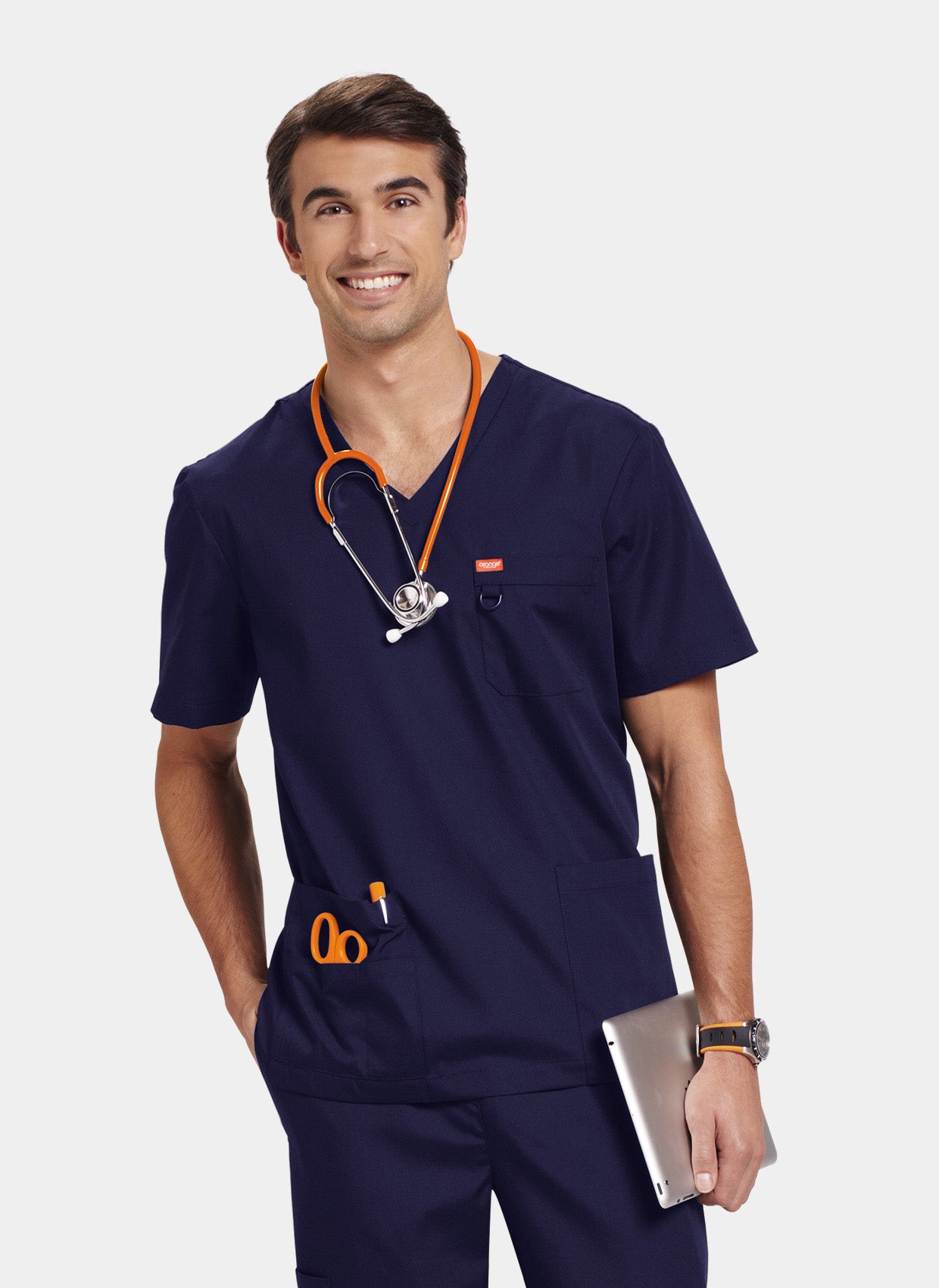 Orange Standard Balboa Scrub Top - Navy