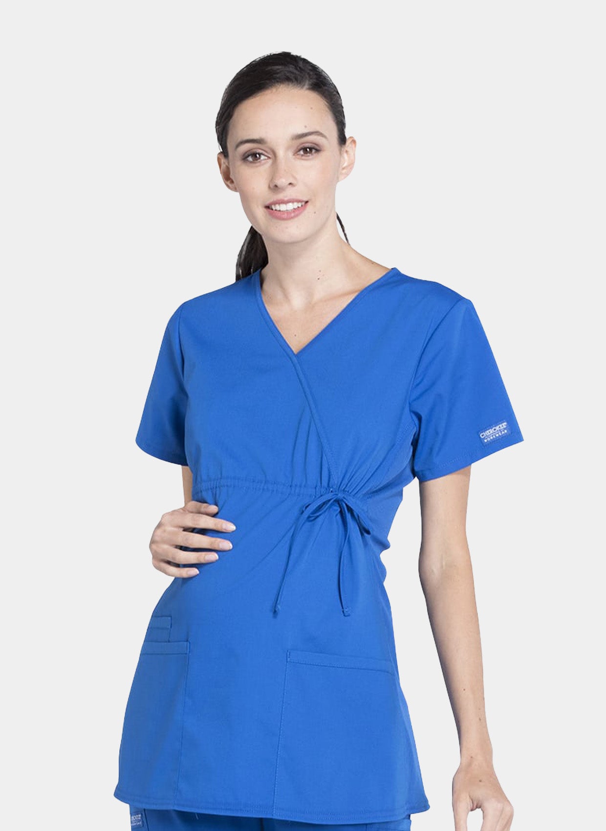 Cherokee Maternity Mock Wrap Scrub Top - Royal