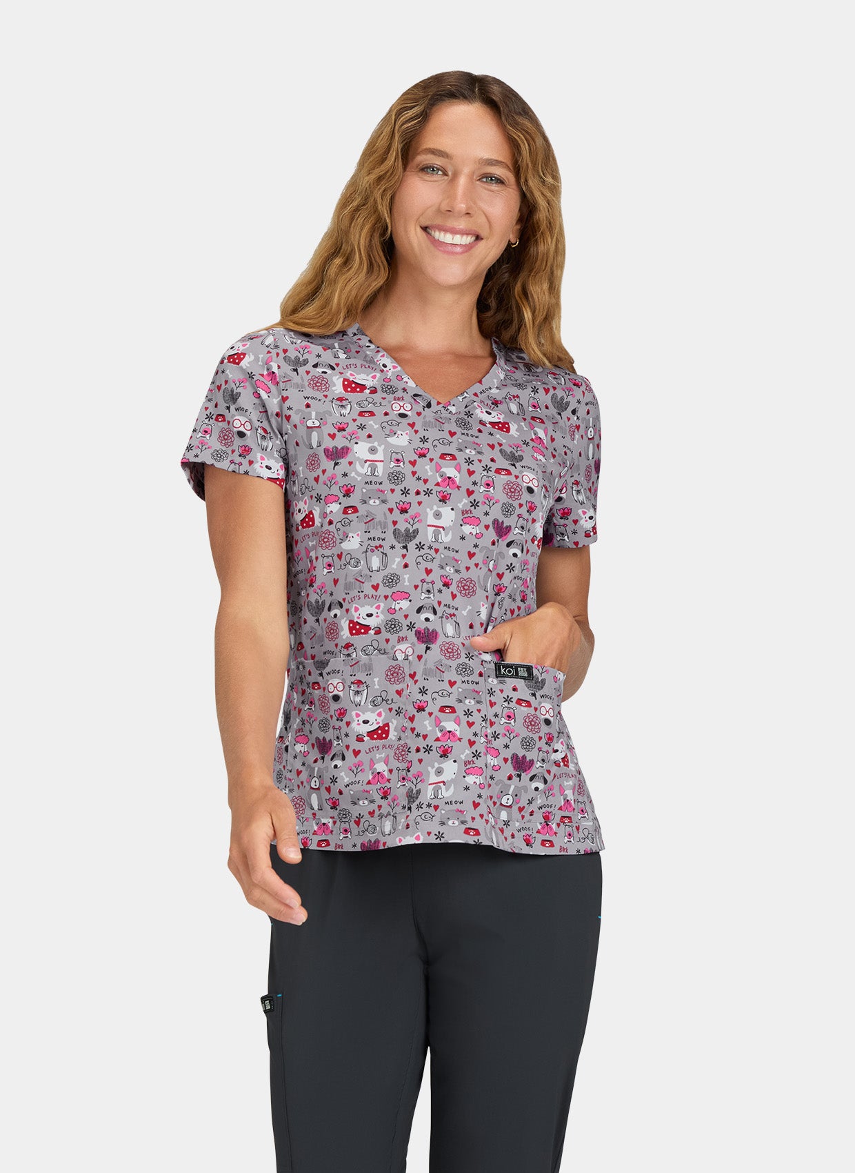 Koi Basics Leslie Scrub Top - Meowed Mix