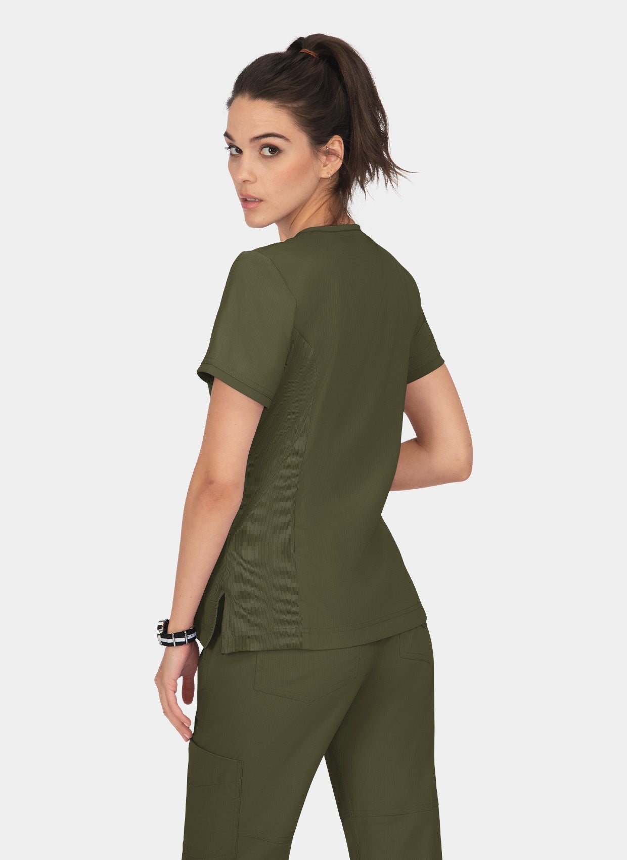 Koi Lite Philosophy Scrub Top - Olive - Back 