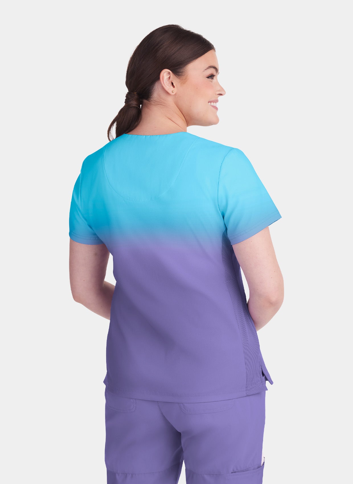 Koi Lite Reclaim Scrub Top - French Lavender  Blue Ombre - Back 